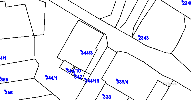 Parcela st. 343 v KÚ Šatov, Katastrální mapa