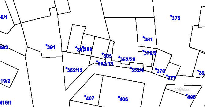 Parcela st. 385 v KÚ Šatov, Katastrální mapa