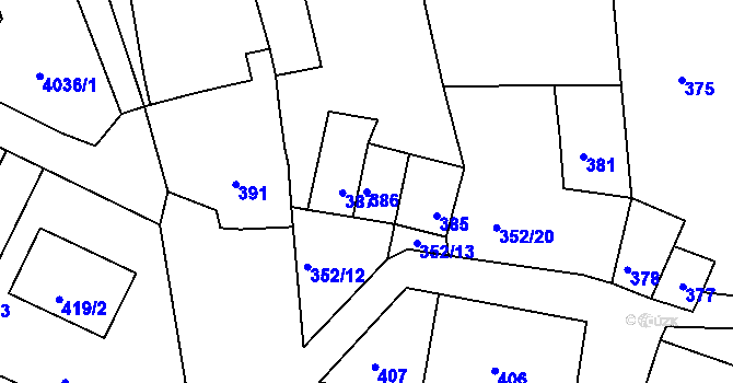 Parcela st. 386 v KÚ Šatov, Katastrální mapa