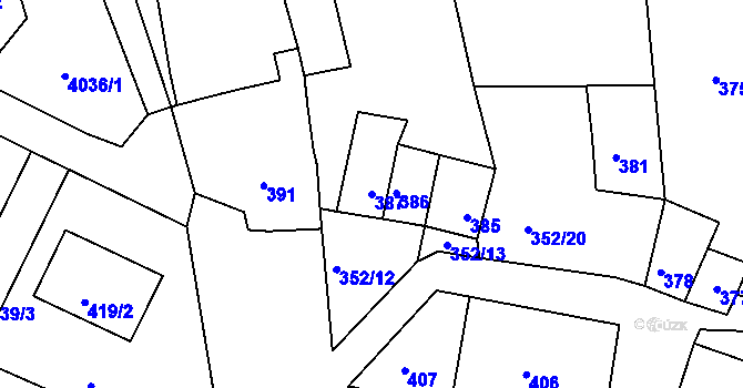 Parcela st. 387 v KÚ Šatov, Katastrální mapa
