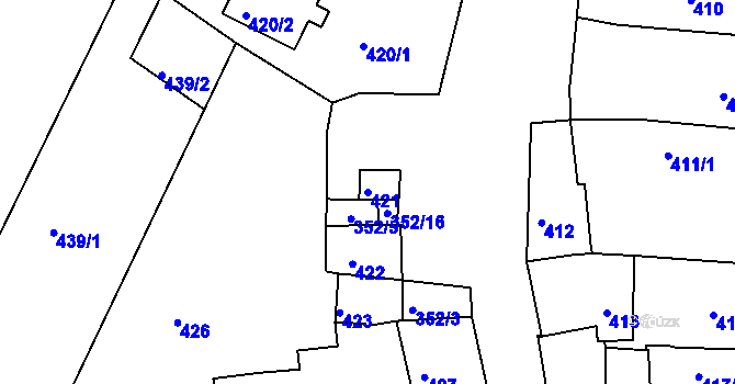 Parcela st. 421 v KÚ Šatov, Katastrální mapa