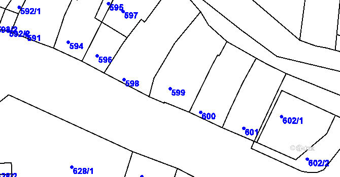 Parcela st. 599 v KÚ Šatov, Katastrální mapa