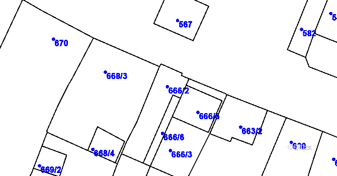 Parcela st. 666/2 v KÚ Šatov, Katastrální mapa