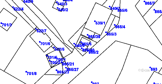 Parcela st. 865/5 v KÚ Šatov, Katastrální mapa