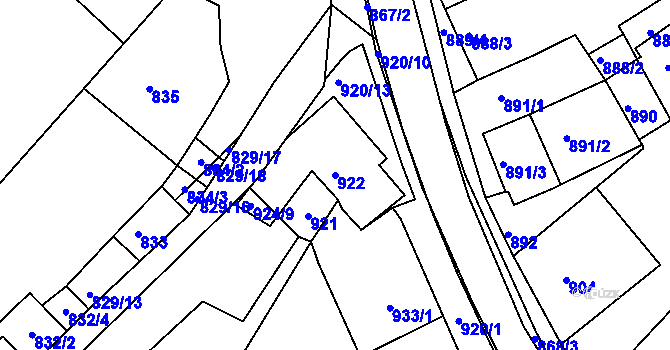 Parcela st. 922 v KÚ Šatov, Katastrální mapa