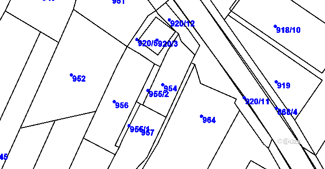 Parcela st. 954 v KÚ Šatov, Katastrální mapa