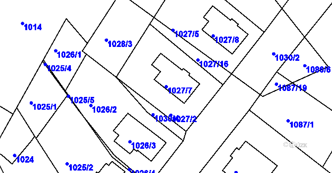 Parcela st. 1027/7 v KÚ Šatov, Katastrální mapa