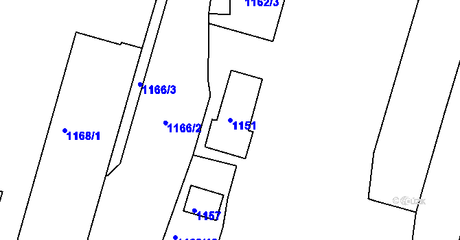 Parcela st. 1151 v KÚ Šatov, Katastrální mapa