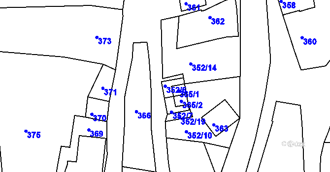 Parcela st. 352/6 v KÚ Šatov, Katastrální mapa