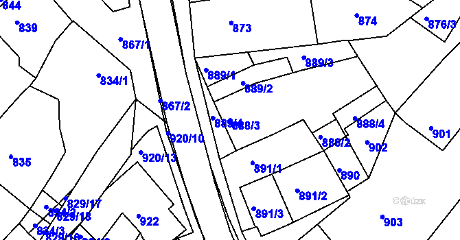 Parcela st. 888/3 v KÚ Šatov, Katastrální mapa