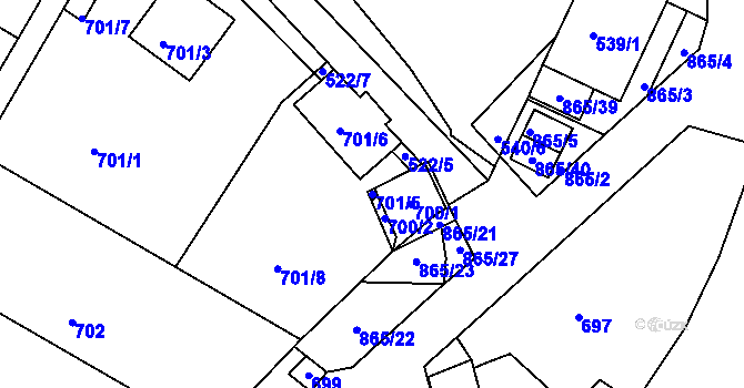 Parcela st. 701/5 v KÚ Šatov, Katastrální mapa