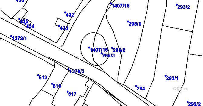 Parcela st. 296/3 v KÚ Šatov, Katastrální mapa