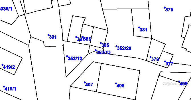 Parcela st. 352/13 v KÚ Šatov, Katastrální mapa