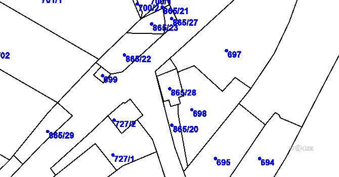 Parcela st. 865/28 v KÚ Šatov, Katastrální mapa