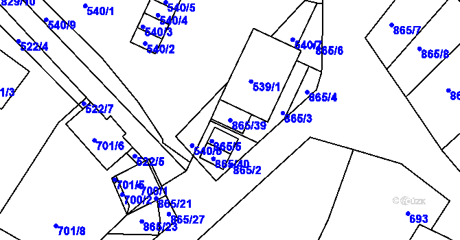 Parcela st. 865/39 v KÚ Šatov, Katastrální mapa