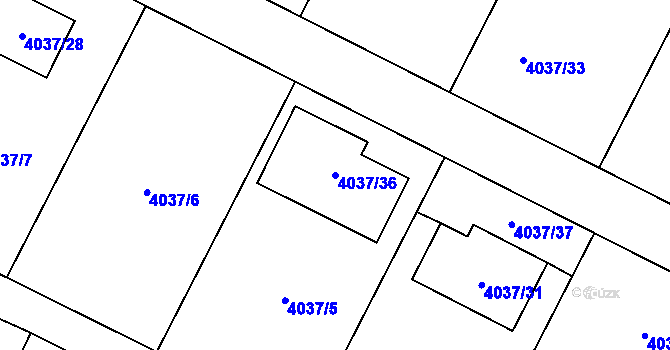 Parcela st. 4037/36 v KÚ Šatov, Katastrální mapa