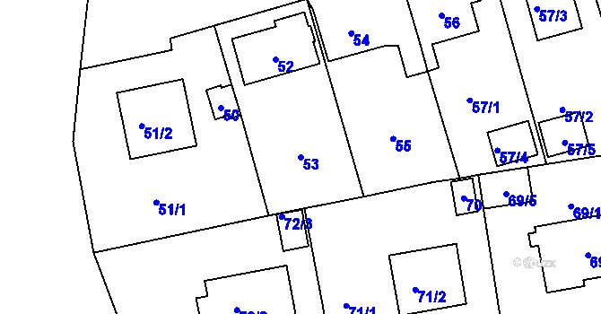 Parcela st. 53 v KÚ Šeberov, Katastrální mapa