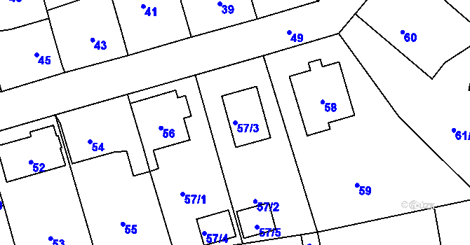 Parcela st. 57/3 v KÚ Šeberov, Katastrální mapa