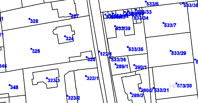 Parcela st. 122/1 v KÚ Šeberov, Katastrální mapa