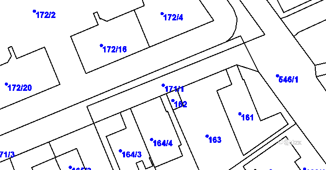 Parcela st. 171/1 v KÚ Šeberov, Katastrální mapa