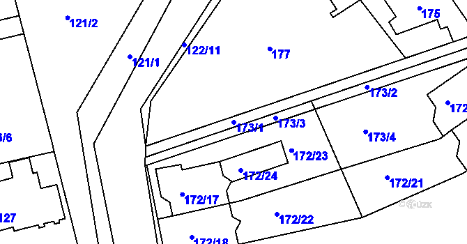 Parcela st. 173/1 v KÚ Šeberov, Katastrální mapa