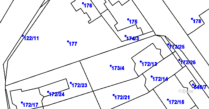 Parcela st. 173/2 v KÚ Šeberov, Katastrální mapa