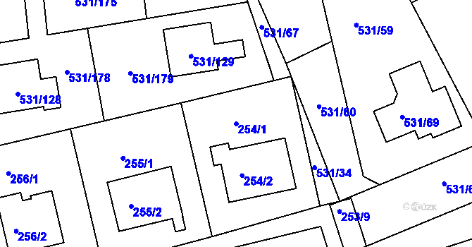 Parcela st. 254/1 v KÚ Šeberov, Katastrální mapa