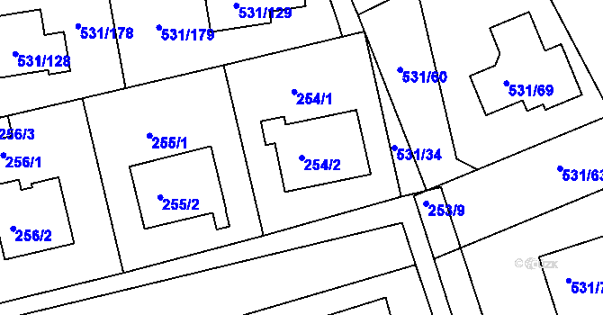 Parcela st. 254/2 v KÚ Šeberov, Katastrální mapa