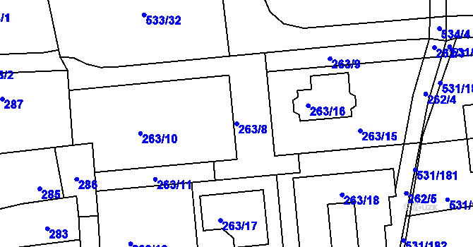 Parcela st. 263/8 v KÚ Šeberov, Katastrální mapa