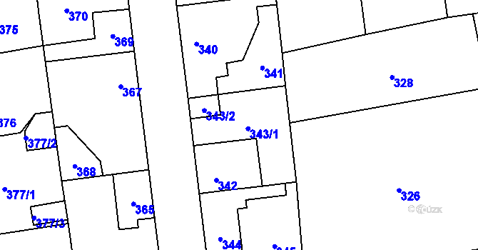 Parcela st. 343 v KÚ Šeberov, Katastrální mapa