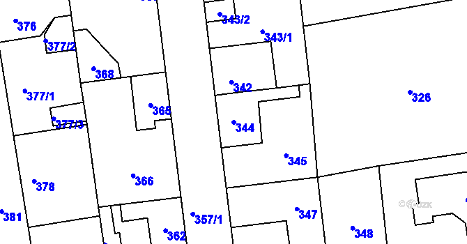 Parcela st. 344 v KÚ Šeberov, Katastrální mapa