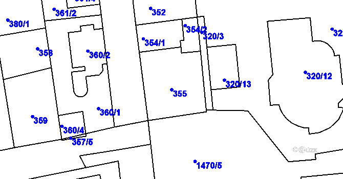 Parcela st. 355 v KÚ Šeberov, Katastrální mapa