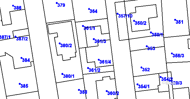 Parcela st. 361 v KÚ Šeberov, Katastrální mapa