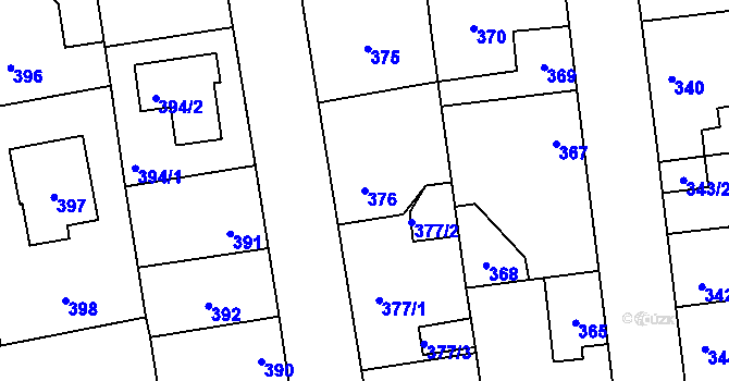 Parcela st. 376 v KÚ Šeberov, Katastrální mapa