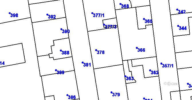 Parcela st. 378 v KÚ Šeberov, Katastrální mapa