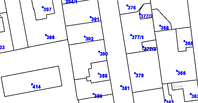 Parcela st. 390 v KÚ Šeberov, Katastrální mapa