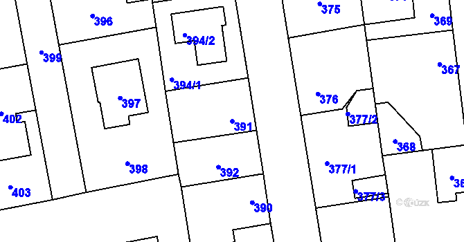 Parcela st. 391 v KÚ Šeberov, Katastrální mapa
