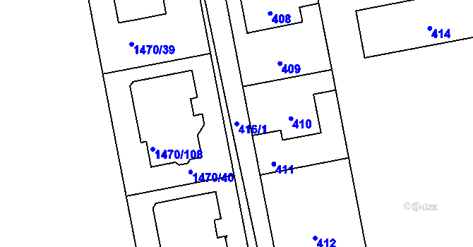 Parcela st. 416/1 v KÚ Šeberov, Katastrální mapa