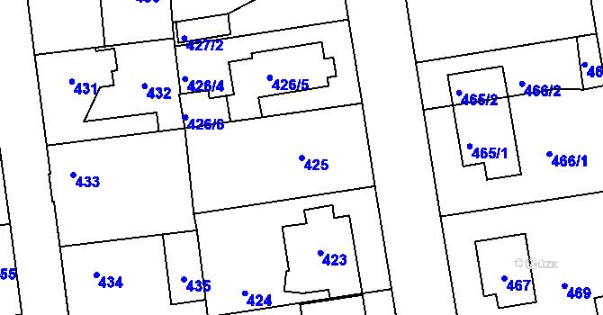 Parcela st. 425 v KÚ Šeberov, Katastrální mapa