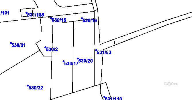 Parcela st. 531/53 v KÚ Šeberov, Katastrální mapa