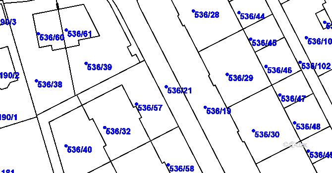 Parcela st. 536/21 v KÚ Šeberov, Katastrální mapa