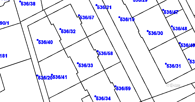 Parcela st. 536/58 v KÚ Šeberov, Katastrální mapa