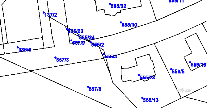 Parcela st. 555/3 v KÚ Šeberov, Katastrální mapa