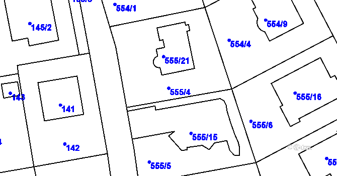 Parcela st. 555/4 v KÚ Šeberov, Katastrální mapa