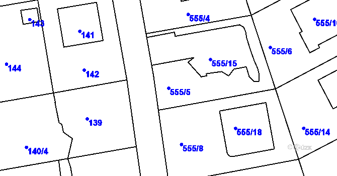 Parcela st. 555/5 v KÚ Šeberov, Katastrální mapa