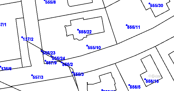 Parcela st. 555/10 v KÚ Šeberov, Katastrální mapa