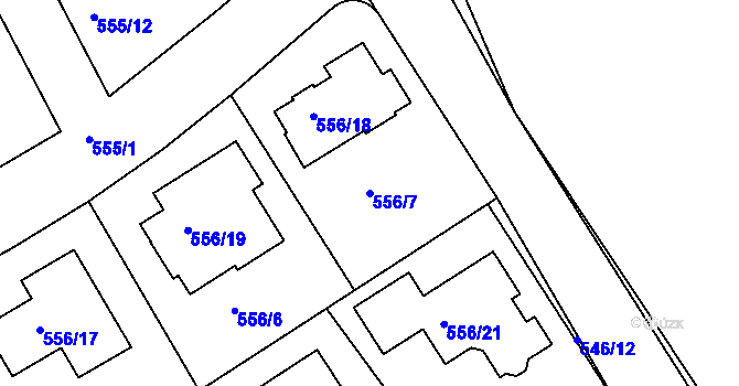 Parcela st. 556/7 v KÚ Šeberov, Katastrální mapa