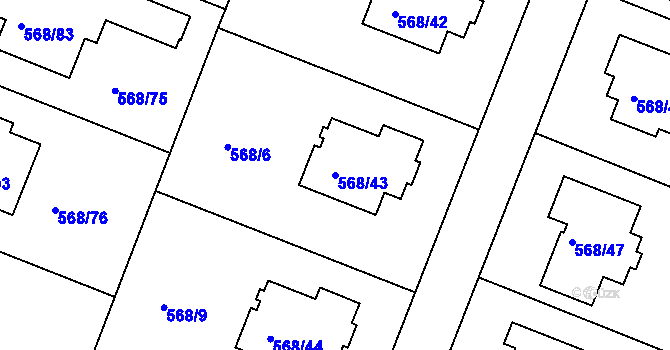 Parcela st. 568/43 v KÚ Šeberov, Katastrální mapa