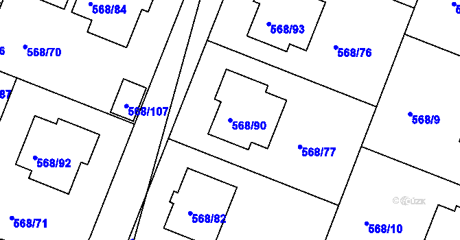 Parcela st. 568/90 v KÚ Šeberov, Katastrální mapa