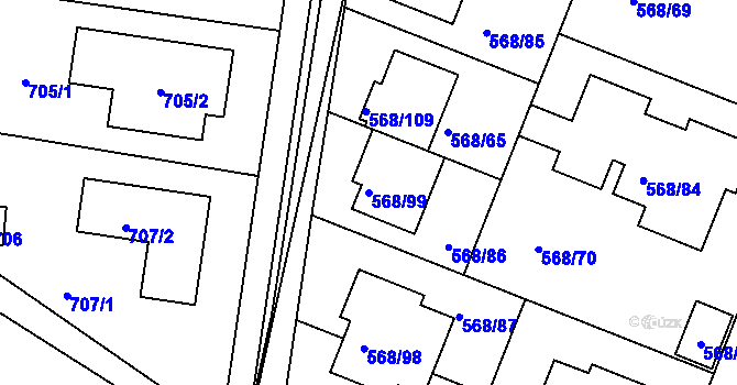 Parcela st. 568/99 v KÚ Šeberov, Katastrální mapa